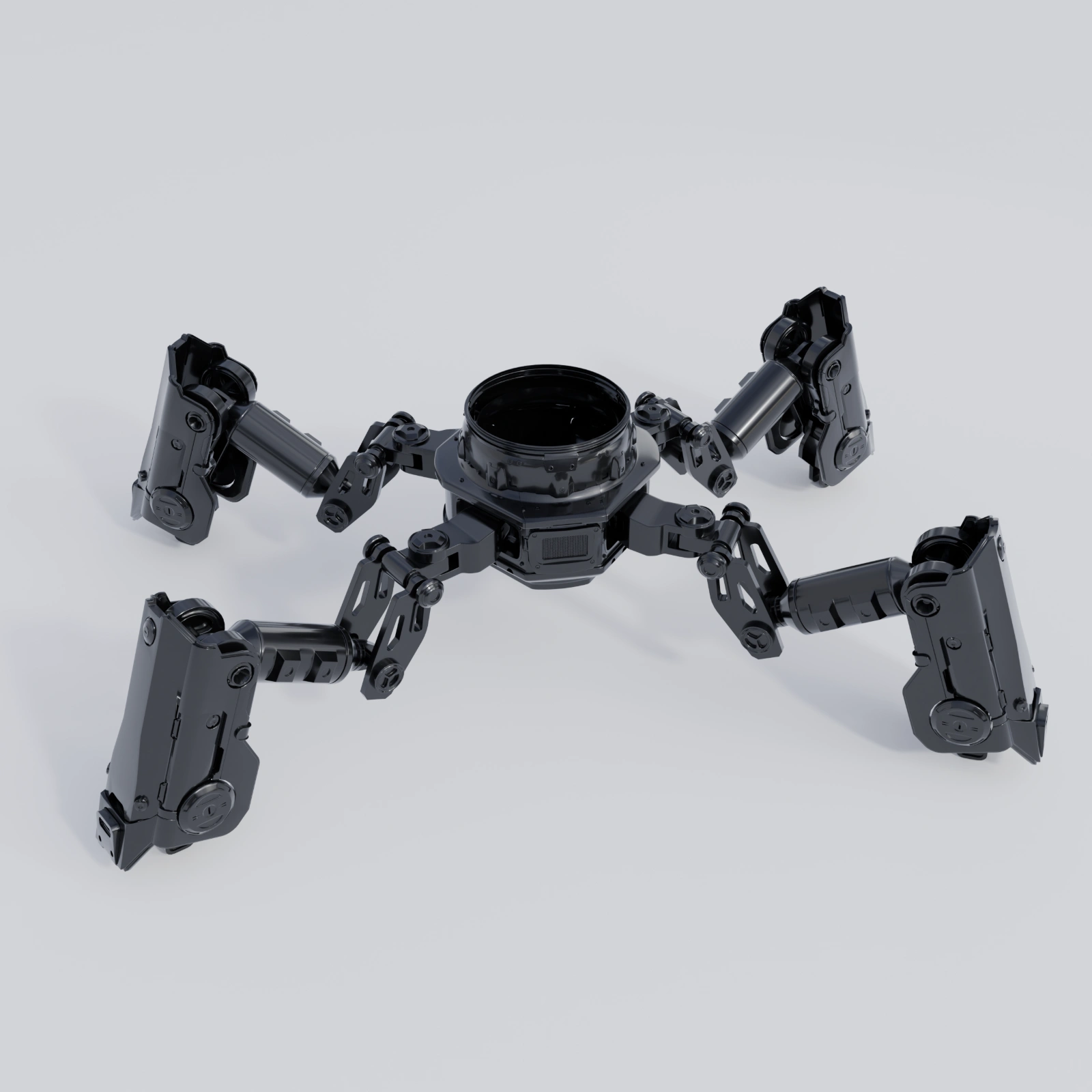 Isolated four-legged robot base with articulated joints and feet
